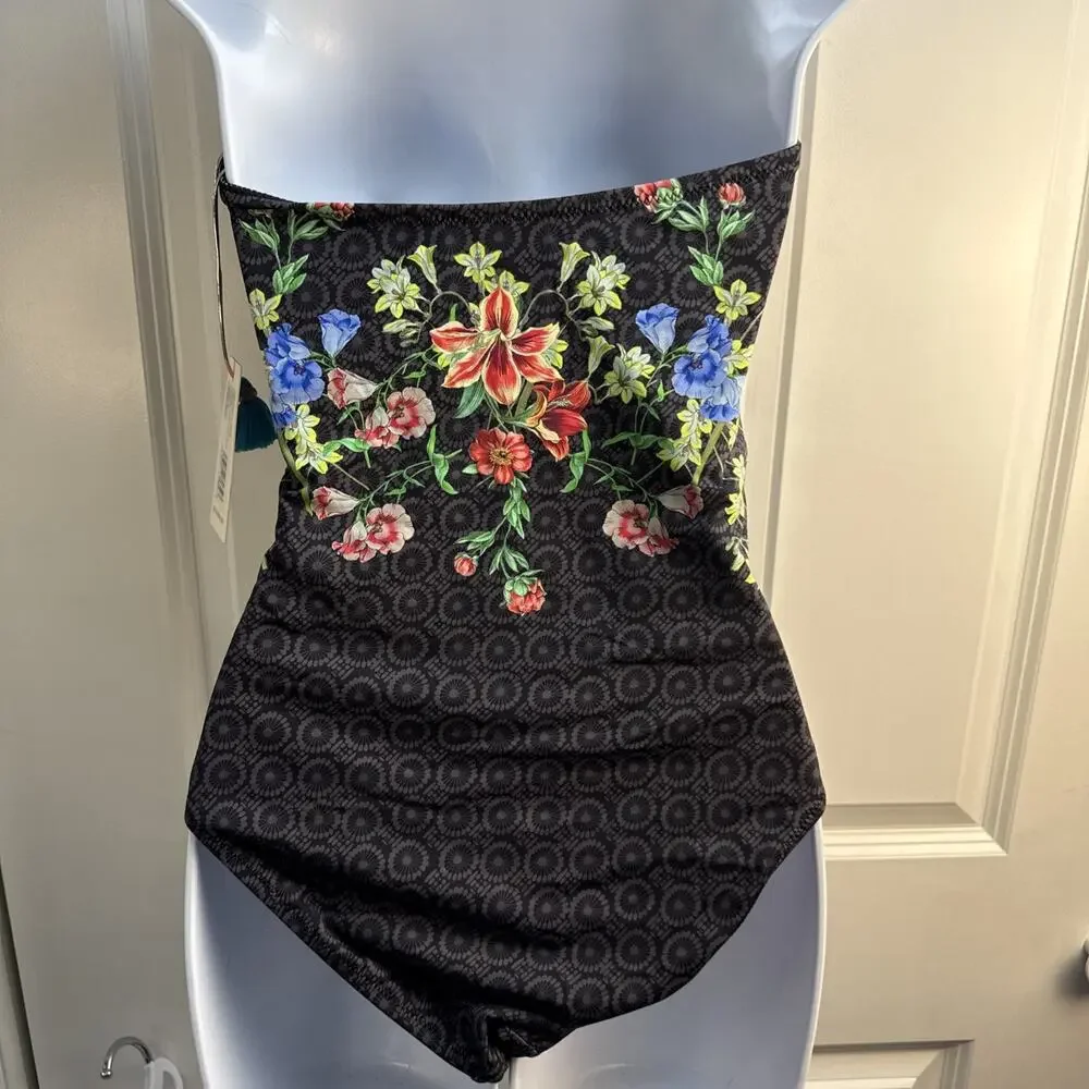 Johnny Was Color Twist black floral one-piece swimsuit Size Small NWT - Picture 9 of 11